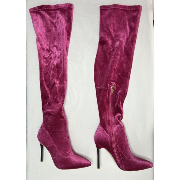 Over The Knee Velvet Boots Womens 6.5 US EU 37 Barbie Pink Pointed Toe Stiletto - Picture 1 of 16
